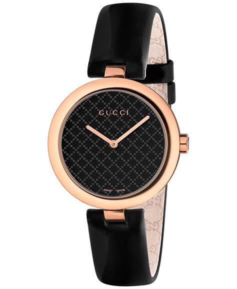 Vintage Gucci Ladies Diamantissima Black Leather Watch 32mm 